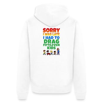 Zu spät, weil die Kinder ziehen - Unisex Premium Bio Zip Hoodie - Weiß - Hinten - Thijin (182cm)