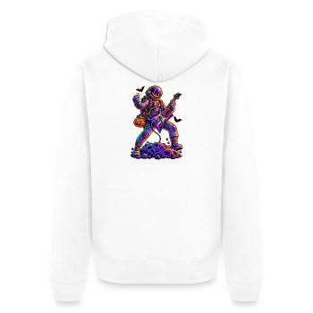 KOSMISCHER ROCKER | Trick oder Riff - Unisex Premium Bio Zip Hoodie - Weiß - Hinten - Thijin (182cm)