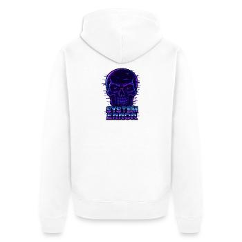 Neon Glitch Schädel mit Systemfehlertext - Unisex Premium Bio Zip Hoodie - Weiß - Hinten - Thijin (182cm)