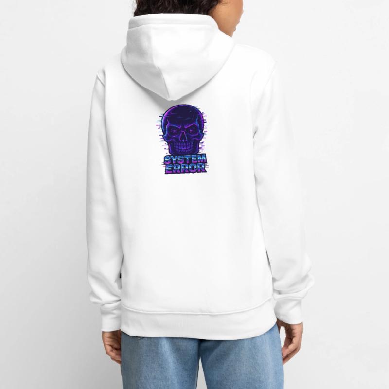 Neon Glitch Skull with System Error Text Unisex Premium Organic Zip Hoodie