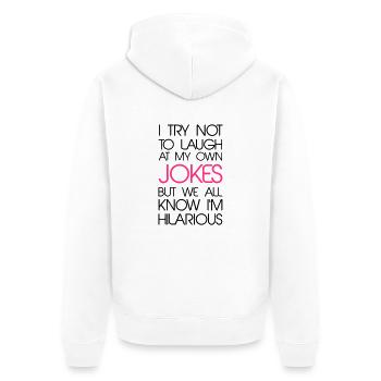 Jokes - Unisex Premium Bio Zip Hoodie - Weiß - Hinten - Thijin (182cm)