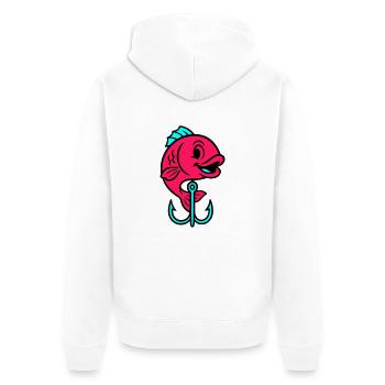 Fisch Angelhaken Comic - Unisex Premium Bio Zip Hoodie - Weiß - Hinten - Thijin (182cm)