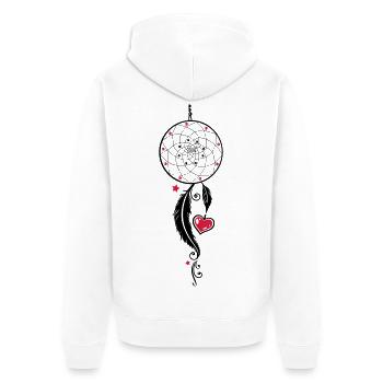Traumfänger mit Herz, Federn und Sternen - Unisex Premium Bio Zip Hoodie - Weiß - Hinten - Thijin (182cm)