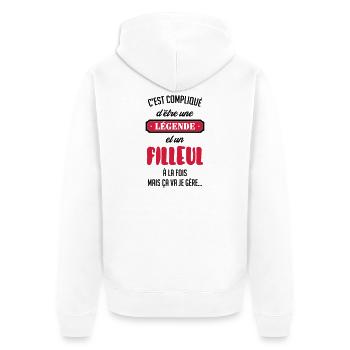 Filleul Filleule Baptême Parrain Marraine - Unisex Premium Organic Zip Hoodie - white - Back - Thijin (182cm)