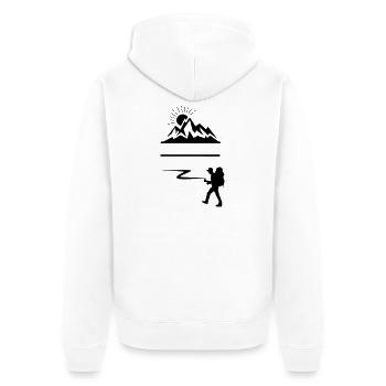 Rucksackwanderer, Berge auf Hintergrundbanner - Unisex Premium Bio Zip Hoodie - Weiß - Hinten - Thijin (182cm)