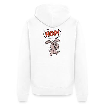 HOP! Bunny Jumping Comic Action Vector - Unisex Premium Organic Zip Hoodie - white - Back - Thijin (182cm)