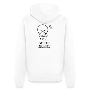 Softie – Too Sensitive | Sensitive Soul Mood - Unisex Premium Bio Zip Hoodie - Weiß - Hinten - Thijin (182cm)