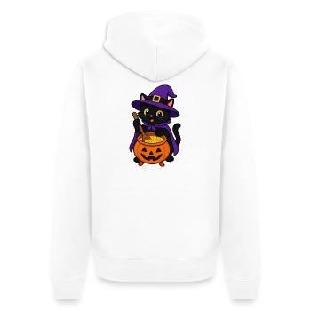 Schwarze Katzenhexe braut einen leuchtenden Trank - Unisex Premium Bio Zip Hoodie - Weiß - Hinten - Thijin (182cm)