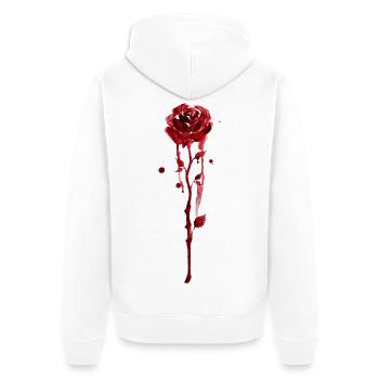 Blutrote Rose im Aquarellfall - Unisex Premium Bio Zip Hoodie - Weiß - Hinten - Thijin (182cm)
