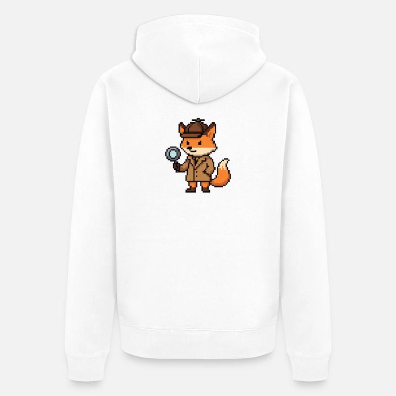 Pixel Detective Fox Design - Veste à capuche bio Premium Unisexe - blanc