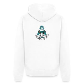 Badge Monte de niveau & Exploration - Veste à capuche bio Premium Unisexe - blanc - Dos - Thijin (182cm)