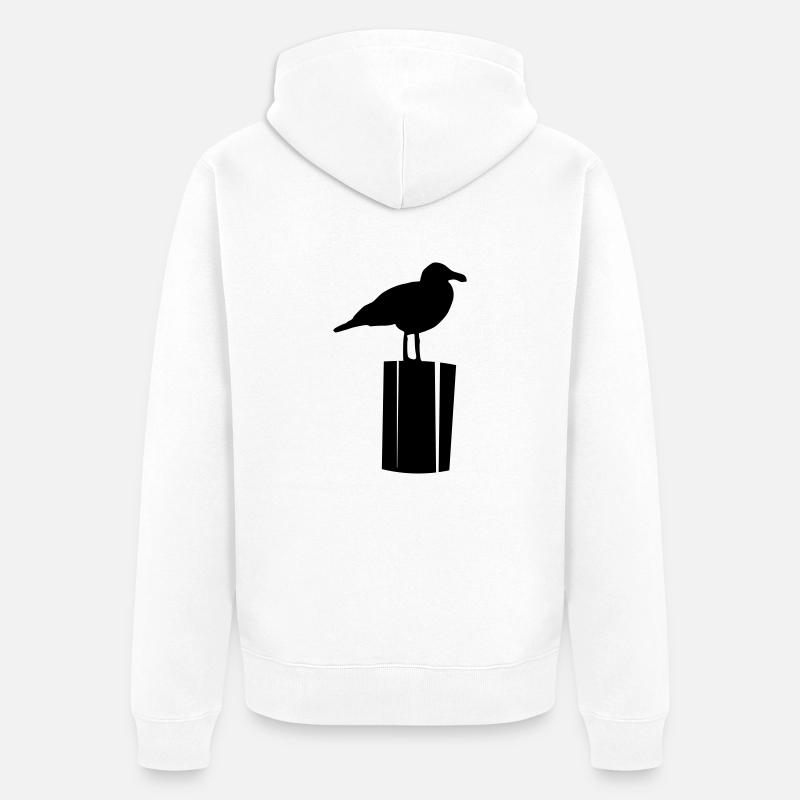 Möwe sitzend - Unisex Premium Bio Zip Hoodie - Weiß
