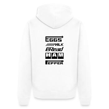 Sponsoren Einkaufsliste - Unisex Premium Bio Zip Hoodie - Weiß - Hinten - Thijin (182cm)