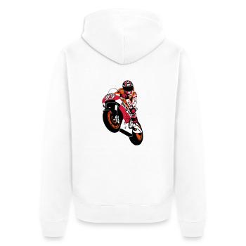 MotoGP - Motorsport - Motorrad - Unisex Premium Bio Zip Hoodie - Weiß - Hinten - Thijin (182cm)