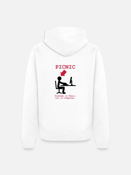 PICNIC - Problem in Chair, not in Computer - geek - Premium økologisk unisex-hættejakke - hvid