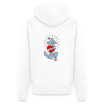 Glaube Liebe Hoffnung tall colored - Unisex Premium Bio Zip Hoodie - Weiß - Hinten - Thijin (182cm)