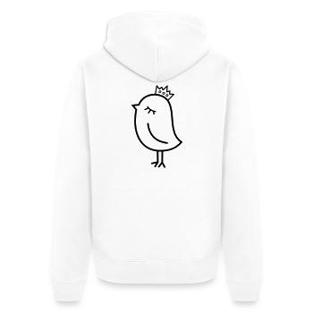 Spatz mit Krone – Niedlicher Vogel Cartoon Motiv - Unisex Premium Bio Zip Hoodie - Weiß - Hinten - Thijin (182cm)