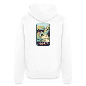 Retro-Abzeichen, Algarve Portugal, Strand Sommersonne - Unisex Premium Bio Zip Hoodie - Weiß - Hinten - Thijin (182cm)