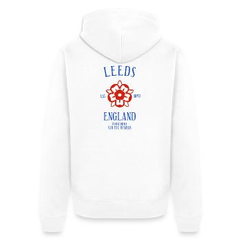 LEEDS England - Unisex Premium Bio Zip Hoodie - Weiß - Hinten - Thijin (182cm)