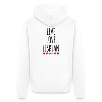 Leben. Liebe. Lesbe. - Unisex Premium Bio Zip Hoodie - Weiß - Hinten - Thijin (182cm)