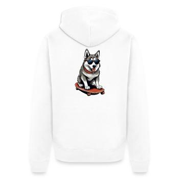 Husky mignon sur planche à roulettes - Veste à capuche bio Premium Unisexe - blanc - Dos - Thijin (182cm)