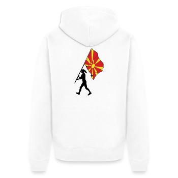 Flagge Nordmazedonien Frau zu Fuß - Unisex Premium Bio Zip Hoodie - Weiß - Hinten - Thijin (182cm)