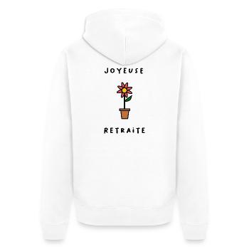 RUHESTAND. RUHESTAND. PENSIONIERT. RUHESTAND - Unisex Premium Bio Zip Hoodie - Weiß - Hinten - Thijin (182cm)