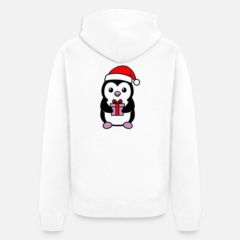 Süßer Weihnachts-Pinguin mit Geschenk - Unisex Premium Bio Zip Hoodie - Weiß