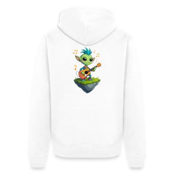Grüner Goblin mit Gitarre - Unisex Premium Bio Zip Hoodie - Weiß - Hinten - Thijin (182cm)
