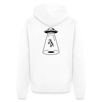 UFO mit Kuh - Unisex Premium Bio Zip Hoodie - Weiß - Hinten - Thijin (182cm)