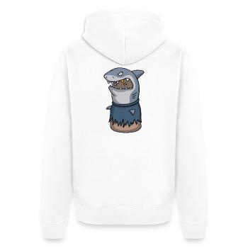 Sharkov – Cartoon Thumb Character - Unisex Premium Organic Zip Hoodie - white - Back - Thijin (182cm)