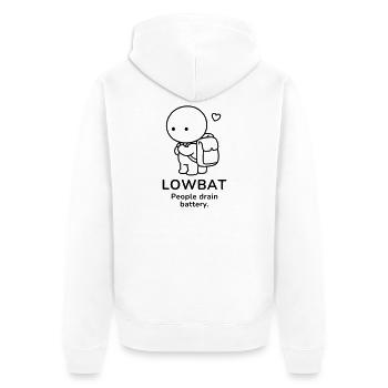 Lowbat – People Drain Battery | Introvert Mood - Unisex Premium Bio Zip Hoodie - Weiß - Hinten - Thijin (182cm)
