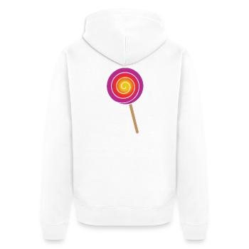 Bunter Spiral Lolli in Regenbogenfarben - Unisex Premium Bio Zip Hoodie - Weiß - Hinten - Thijin (182cm)