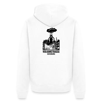 Duisburg Vulkanstraße - Unisex Premium Bio Zip Hoodie - Weiß - Hinten - Thijin (182cm)