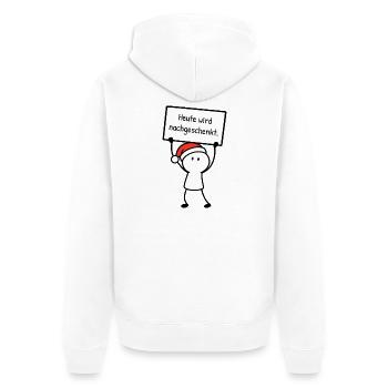 Heute wird nachgeschenkt. | Weihnachtshumor - Unisex Premium Bio Zip Hoodie - Weiß - Hinten - Thijin (182cm)