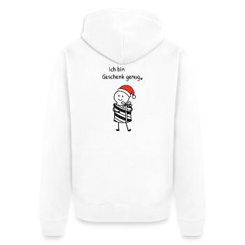 Ich bin Geschenk genug | Weihnachtshumor mit Figur - Unisex Premium Bio Zip Hoodie - Weiß - Hinten - Thijin (182cm)