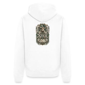 Stier – Stark, zuverlässig & bodenständig - Unisex Premium Bio Zip Hoodie - Weiß - Hinten - Thijin (182cm)