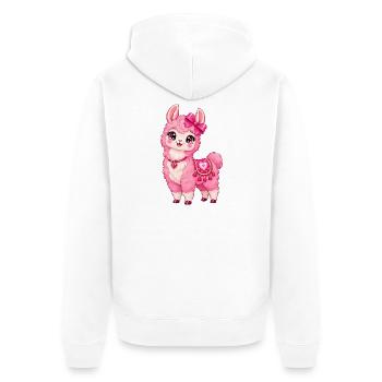 Kawaii Pink Llama mit Herz - Unisex Premium Bio Zip Hoodie - Weiß - Hinten - Thijin (182cm)