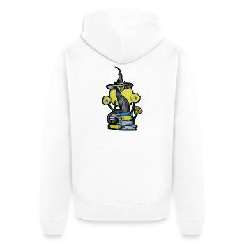 Hexenkatze zwischen Büchern - Unisex Premium Bio Zip Hoodie - Weiß - Hinten - Thijin (182cm)
