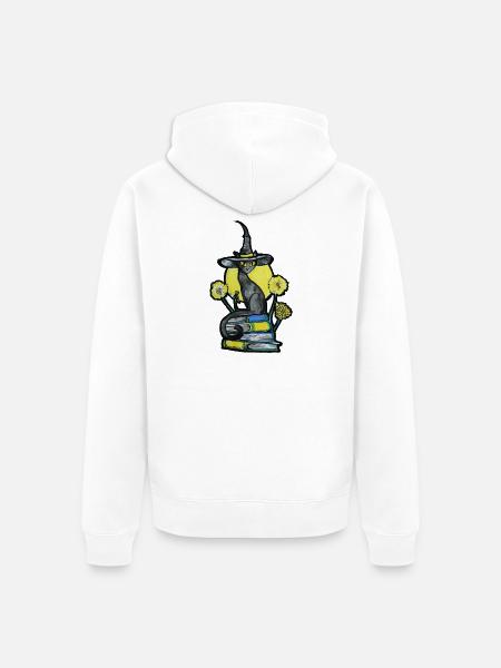 Hexenkatze zwischen Büchern - Unisex Premium Bio Zip Hoodie - Weiß
