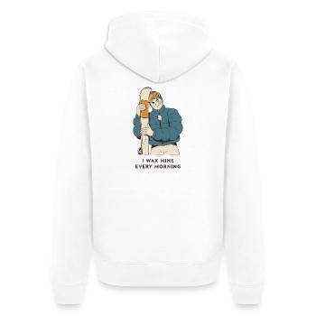I Wax Mine Every Morning – Ski Shirt - Unisex Premium Bio Zip Hoodie - Weiß - Hinten - Thijin (182cm)