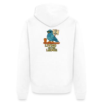Lustige Taube mit Schild & Kaffee - Unisex Premium Bio Zip Hoodie - Weiß - Hinten - Thijin (182cm)