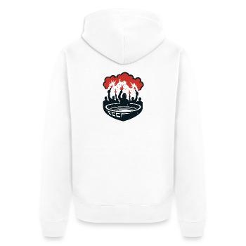 Pyrotechnik Stadion - Unisex Premium Bio Zip Hoodie - Weiß - Hinten - Thijin (182cm)