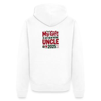 Mein Geschenk ist mein neuer Name Onkel 2025 - Unisex Premium Bio Zip Hoodie - Weiß - Hinten - Thijin (182cm)