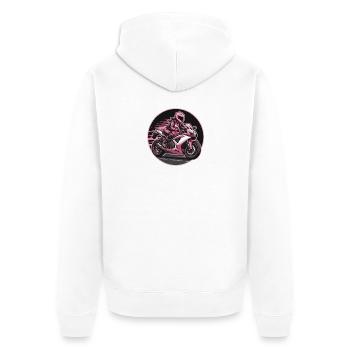 Un pilote rose sur une moto sportive - Veste à capuche bio Premium Unisexe - blanc - Dos - Thijin (182cm)