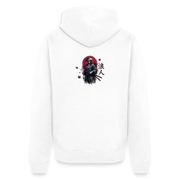 Schattensamurai im Herbstrot - Unisex Premium Bio Zip Hoodie - Weiß - Hinten - Thijin (182cm)