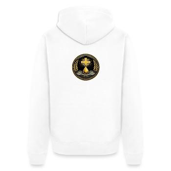 Kreuz Taufe Wellen Emblem - Unisex Premium Bio Zip Hoodie - Weiß - Hinten - Thijin (182cm)