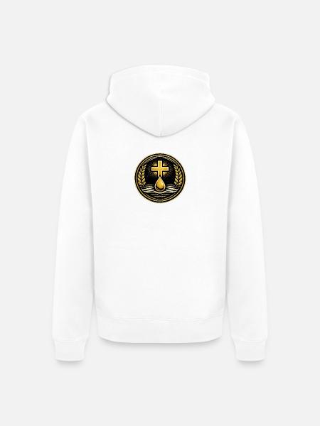 Kreuz Taufe Wellen Emblem - Unisex Premium Bio Zip Hoodie - Weiß