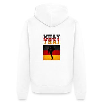 Muay Thai Germany - Unisex Premium Bio Zip Hoodie - Weiß - Hinten - Thijin (182cm)