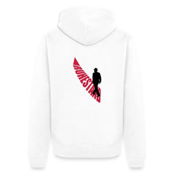 ruhestand - Unisex Premium Bio Zip Hoodie - Weiß - Hinten - Thijin (182cm)
